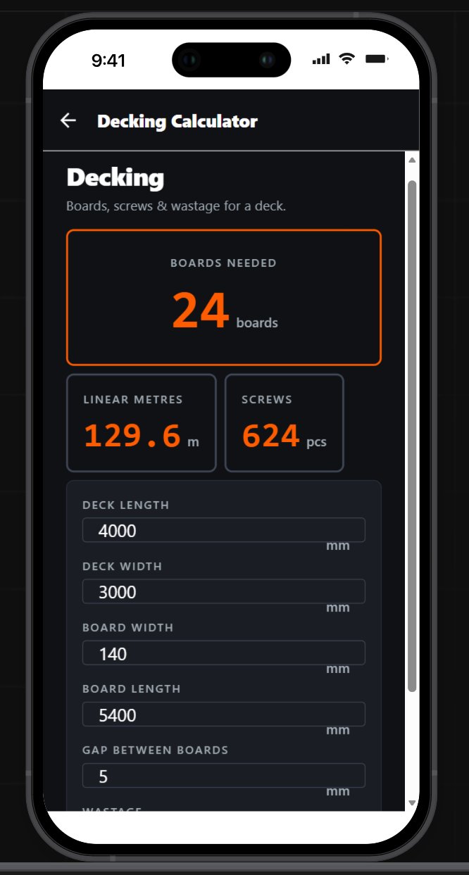 ChippyKit decking calculator screen